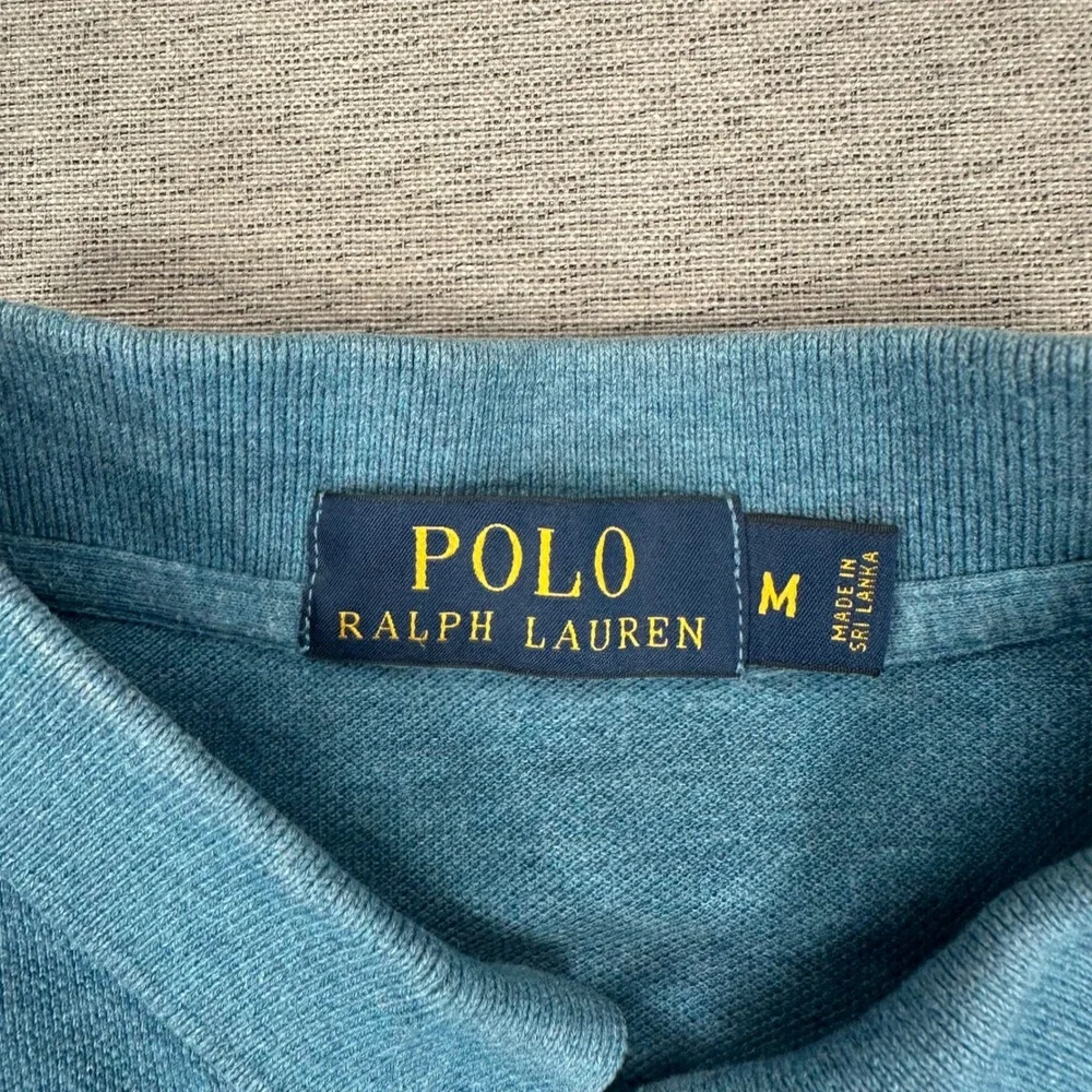 Ralph Lauren Polo Shirt Mens Medium Teal Blue Heathered Cotton Pique Mesh Preppy